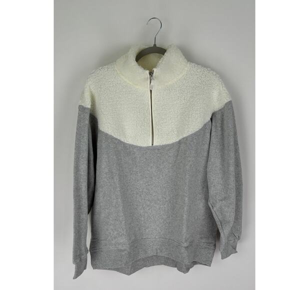 Aerie Hometown Holiday Quarter Zip Fleece Sweatshirt Womens Size Medium Grey New - Picture 1 of 10